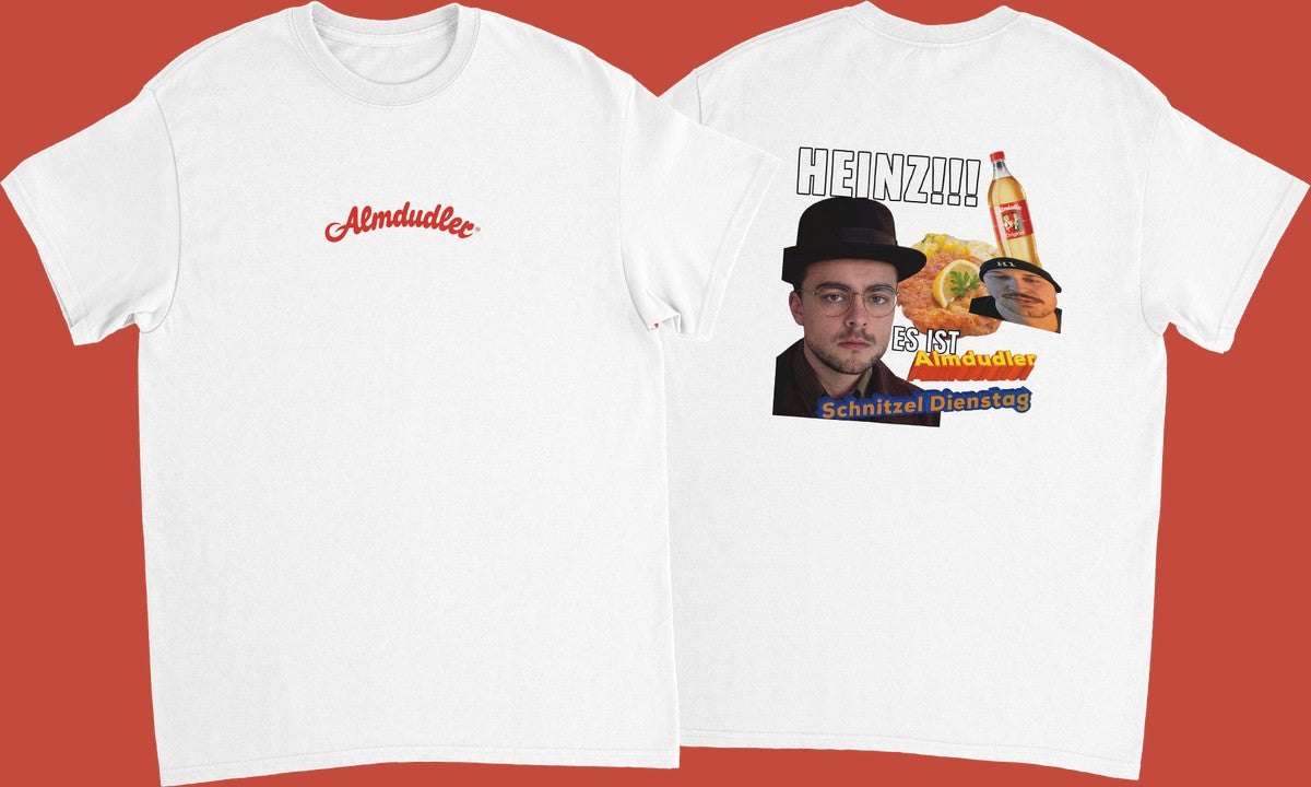 Almdudler x Heinz Comedy Shirt – Vorder- und Rückseite